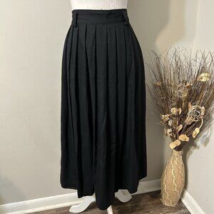 Vtg Diane Richard Women Pleated Black Midi Skirt Elastic Waist Sz 14 Made USA
